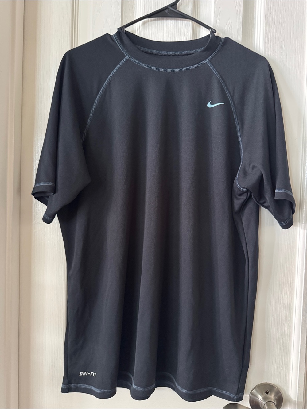 Nike Black Short-Sleeve Dri-FIT Tee with Light Blue Swoosh
